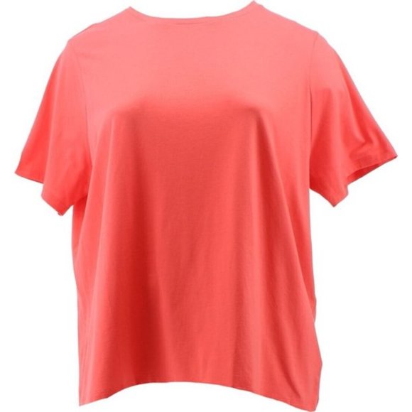 NWT LANDS' END WOMEN'S SHORT SLEEVE V-NECK TEE LIGHT WATERMELON SORBET PM - Picture 1 of 8